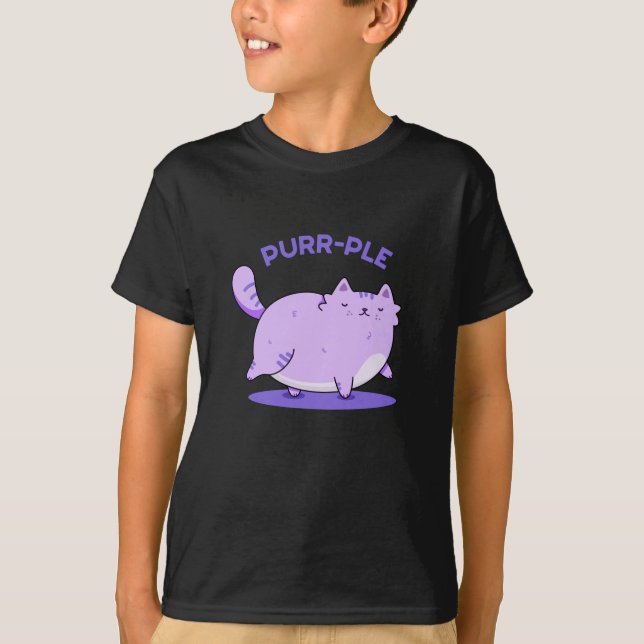 Purr-ple Funny Fat Kitty Cat Pun Dark BG T-Shirt (Front)