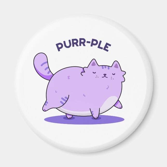 Purr-ple Funny Fat Kitty Cat Pun Magnet (Front)
