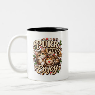 Purr Pour Enjoy Cat Lover Coffee Two-Tone Coffee Mug