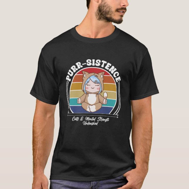 Purr-sistence: Golden Strength Unleashed T-shirt (Front)