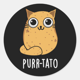 Purr-tato Funny Cat Potato Pun Dark BG Classic Round Sticker