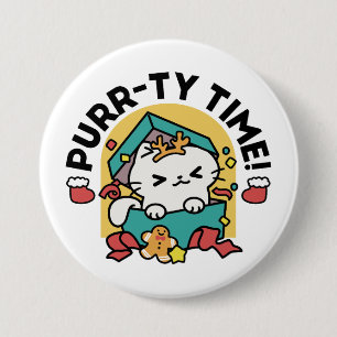 Purr-ty Time! - Festive Cat Christmas Design 7.5 Cm Round Badge