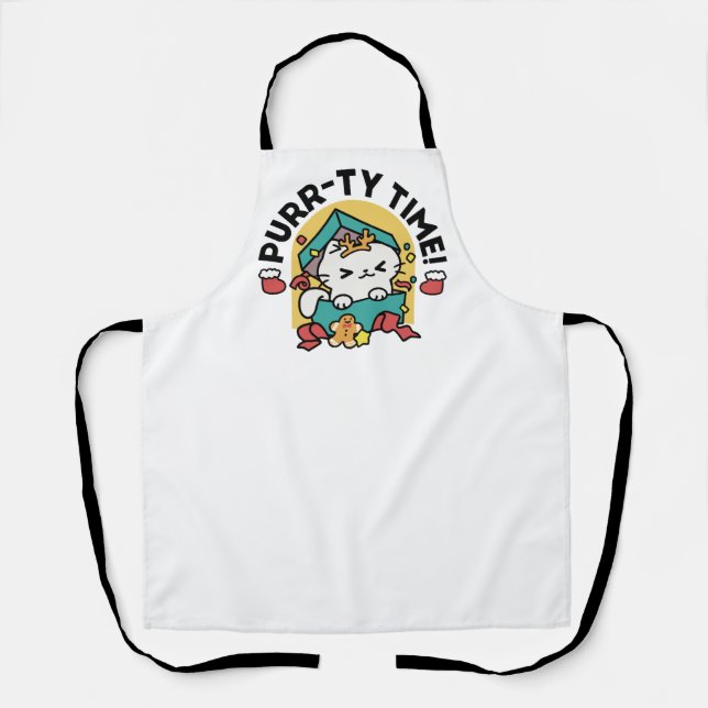 Purr-ty Time! - Festive Cat Christmas Design Apron (Front)