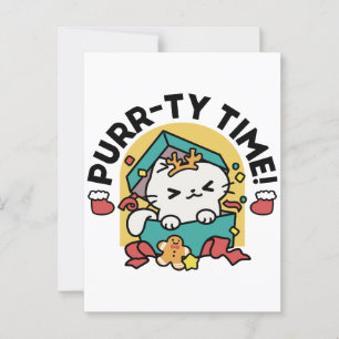 Purr-ty Time! - Festive Cat Christmas Design Postcard