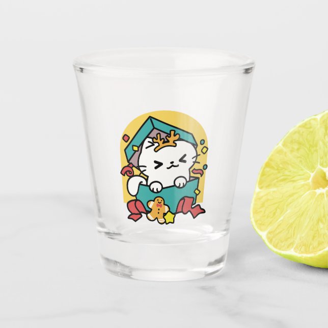 Purr-ty Time! - Festive Cat Christmas Design Shot Glass (Front)