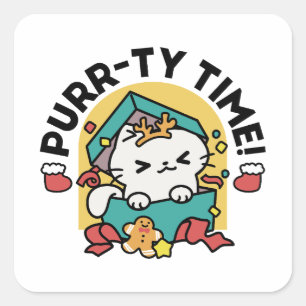 Purr-ty Time! - Festive Cat Christmas Design Square Sticker