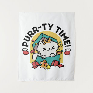 Purr-ty Time! - Festive Cat Christmas Design Tapestry