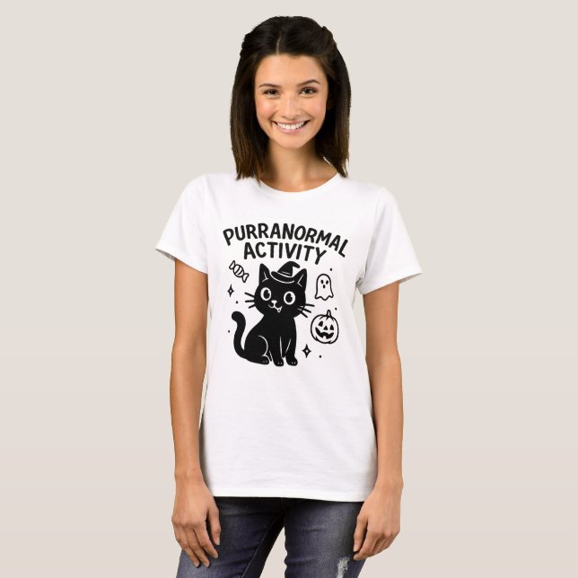 Purranormal Activity Cute Halloween Cat Tee (Front Full)