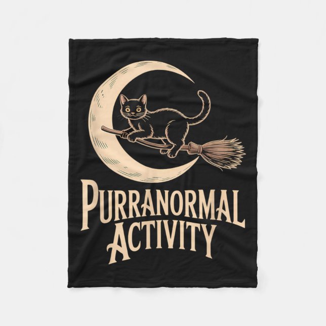 Purranormal Activity Halloween Black Cat Crescent Fleece Blanket (Front)