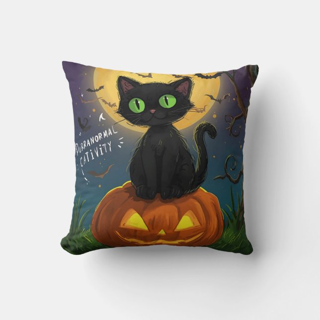 Purranormal Cativity Black Cat Halloween Pillow (Front)