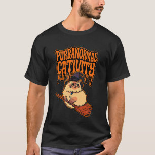 Purranormal Cativity Cute Witchy Cat on Broom Hall T-Shirt