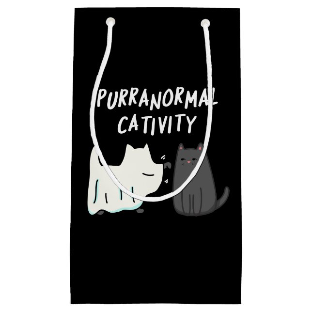Purranormal Cativity Halloween Cat Pun Dark BG Small Gift Bag (Front)