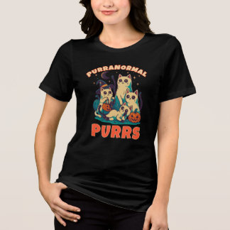 Purranormal Purrs Funny Ghost Cat Halloween Spooky Tri-Blend Shirt
