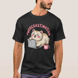 Purrcrastination Funny Cat Laptop Humour T-Shirt