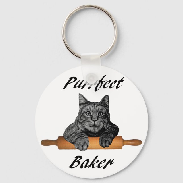 Purrfect Baker Cat Gifts crazy cat lady Key Ring (Front)