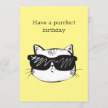 purrfect birthday card pun funny cat<br><div class="desc">Funny purrfect birthday card for your cat lovers out there. Great card to accompany gifts. a bright yellow card for happiness and a funny cat picture are sure to lighten up someone's day.</div>