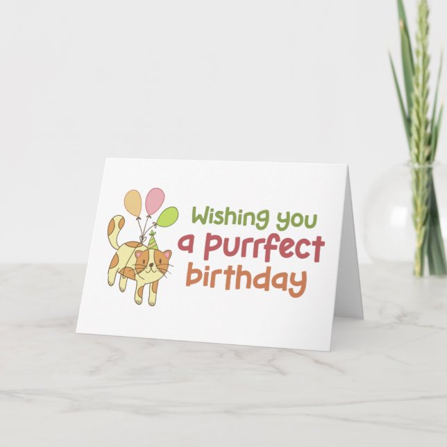 Purrfect Birthday Cute Cat Lover Funny Birthday Card (Front)
