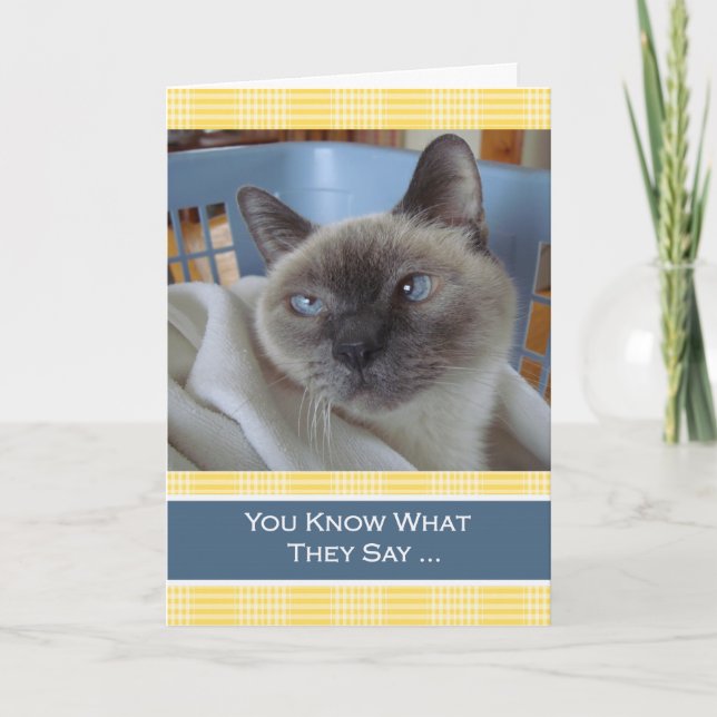 Purrfect Birthday Wishes, Siamese Cat in Basket Card (Front)