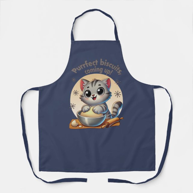 "Purrfect biscuits, coming up" Kneading Cat Apron (Front)
