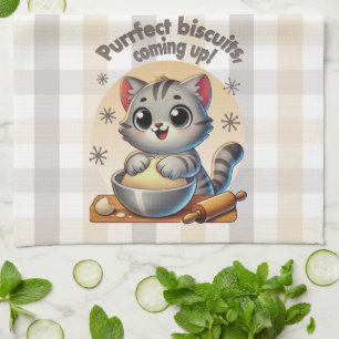 "Purrfect biscuits, coming up" Kneading Cat Tea Towel