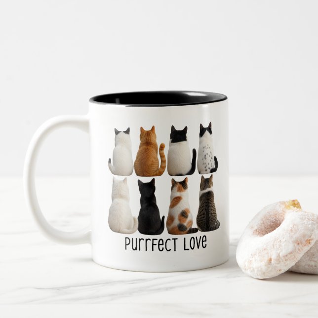 Purrfect Cat Collection Back View Two-Tone Coffee Mug (With Donut)