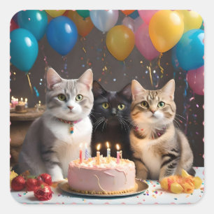 Purrfect Celebration: A Cat's Birthday Party, Square Sticker