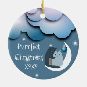 Purrfect Christmas Cats on the Moon Custom Ceramic Tree Decoration