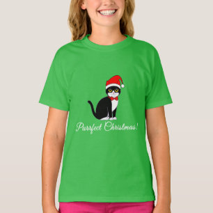 Purrfect Christmas Tuxedo Cat in Santa Hat T-Shirt