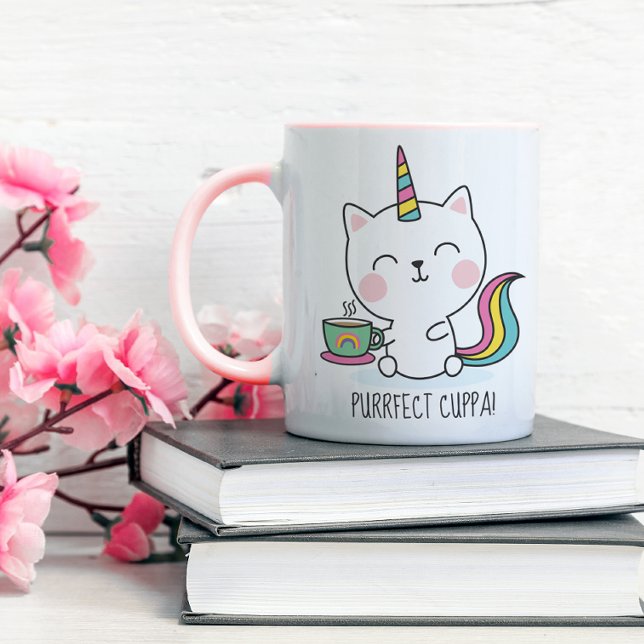 Purrfect Cuppa Cute Kawaii Caticorn Pink Cartoon Mug (Creator Uploaded)