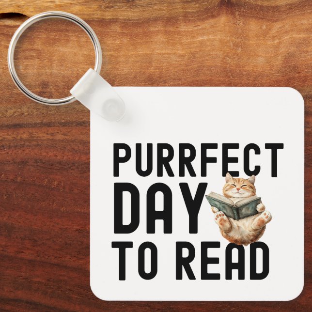 Purrfect Day To Read Cat Bookworm Quote Key Ring (Front)