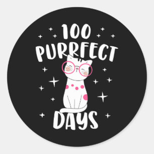 Purrfect Days Cat Happy 100th Day Of School Costum Classic Round Sticker