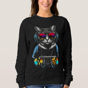 Purrfect DJ Vibes Cat Kitty on Turntables Sweatshirt