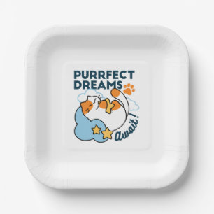 Purrfect Dreams Await – Cute Sleeping Cat Dreamy Paper Plate