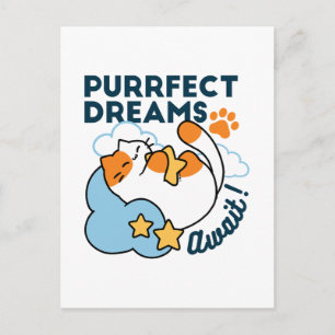 Purrfect Dreams Await – Cute Sleeping Cat Dreamy Postcard