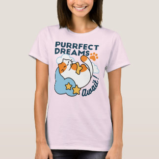 Purrfect Dreams Await – Cute Sleeping Cat Dreamy T-Shirt