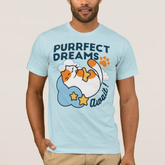 Purrfect Dreams Await – Cute Sleeping Cat Dreamy T-Shirt