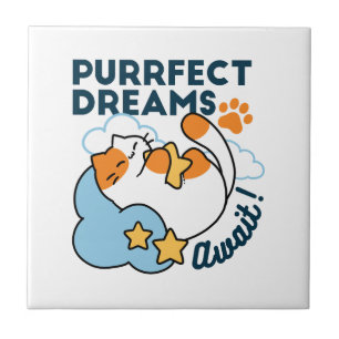 Purrfect Dreams Await – Cute Sleeping Cat Dreamy Tile