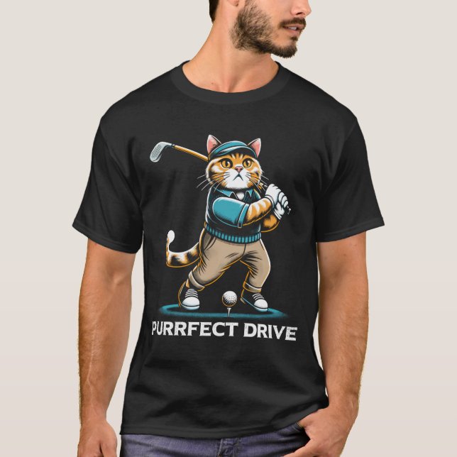 Purrfect Drive Golfing Cat Design  T-Shirt (Front)