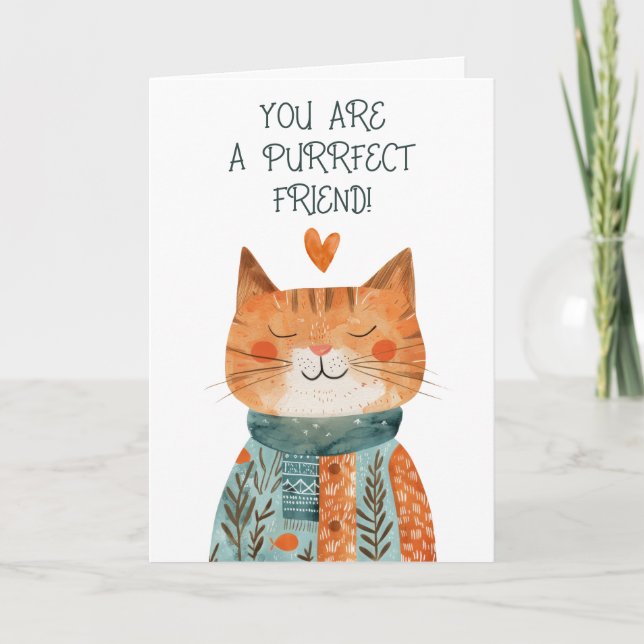 Purrfect Friend Cat Themed Galentine's Day Photo Holiday Card (Front)