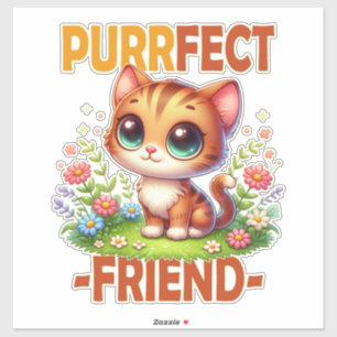 Purrfect Friend pun Cute orange cat kitten cartoon