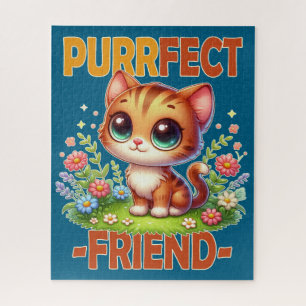 Purrfect Friend pun Cute orange cat kitten cartoon Jigsaw Puzzle