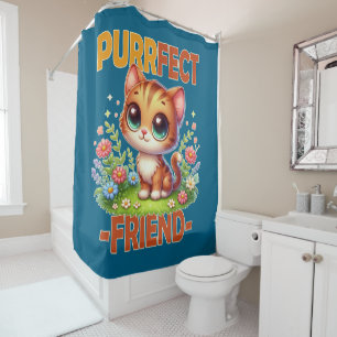 Purrfect Friend pun Cute orange cat kitten cartoon Shower Curtain