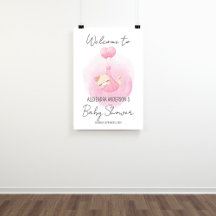 Purrfect kitty pink watercolor Baby Shower Welcome