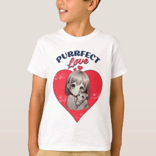 Purrfect Love Cute Cat Girl Heart Illustration T-Shirt