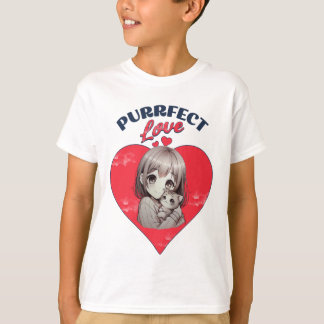 Purrfect Love Cute Cat Girl Heart Illustration T-Shirt