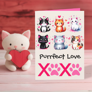 Purrfect Love Cute Cat Themed Valentine Holiday Card