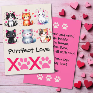 Purrfect Love Cute Cat Themed Valentine Holiday Card