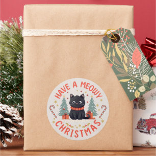 Purrfect Meowy Christmas Black Cat Classic Round Sticker