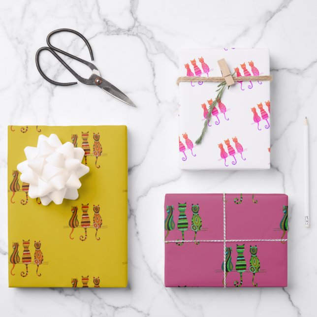 Purrfect Moments Cat-Inspired Wrapping Paper Set (Front)