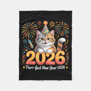 Purrfect New Year 2026 Cute Cat Fireworks Celebrat Fleece Blanket